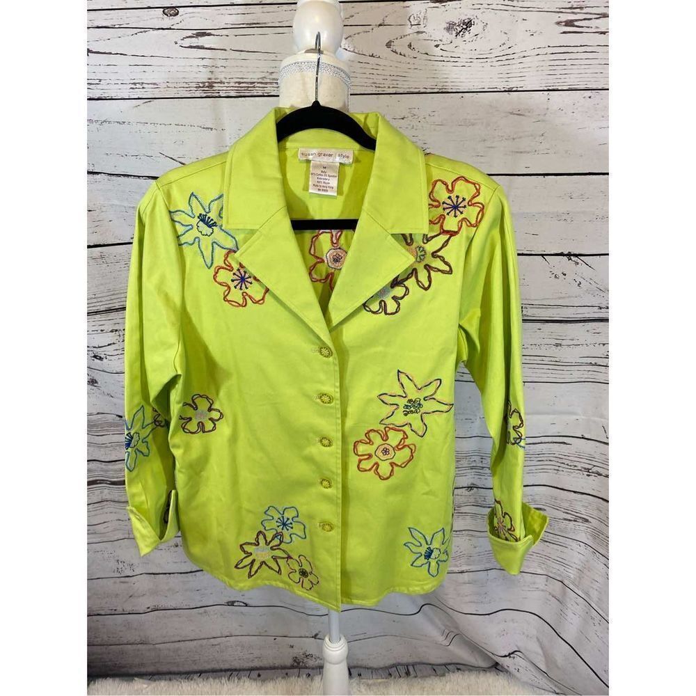 Susan Graver Style Embroidered Flowers Jacket Size Medium